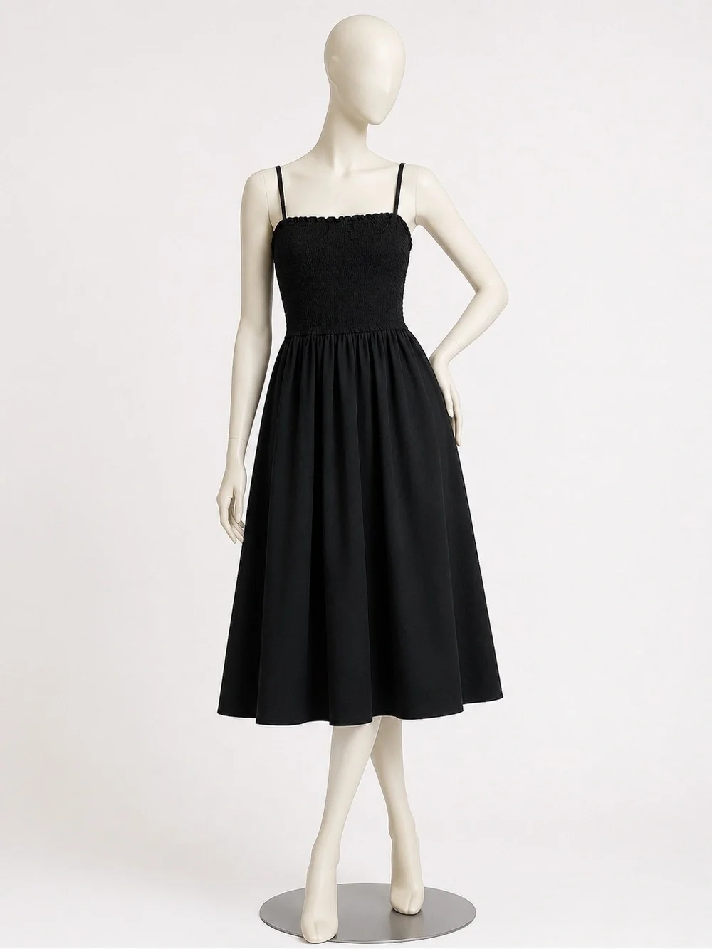 J. Crew Black Smocked Midi Dress. Size M